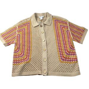 House of Harlow 1960 Crochet Button‑Down Women's Blouse- Size: L